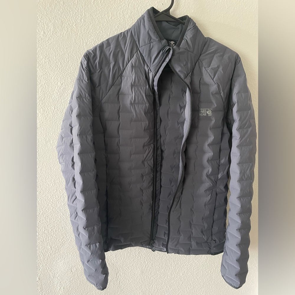 Mountain hardware grey stretch down jacket new without tags. Never worn.